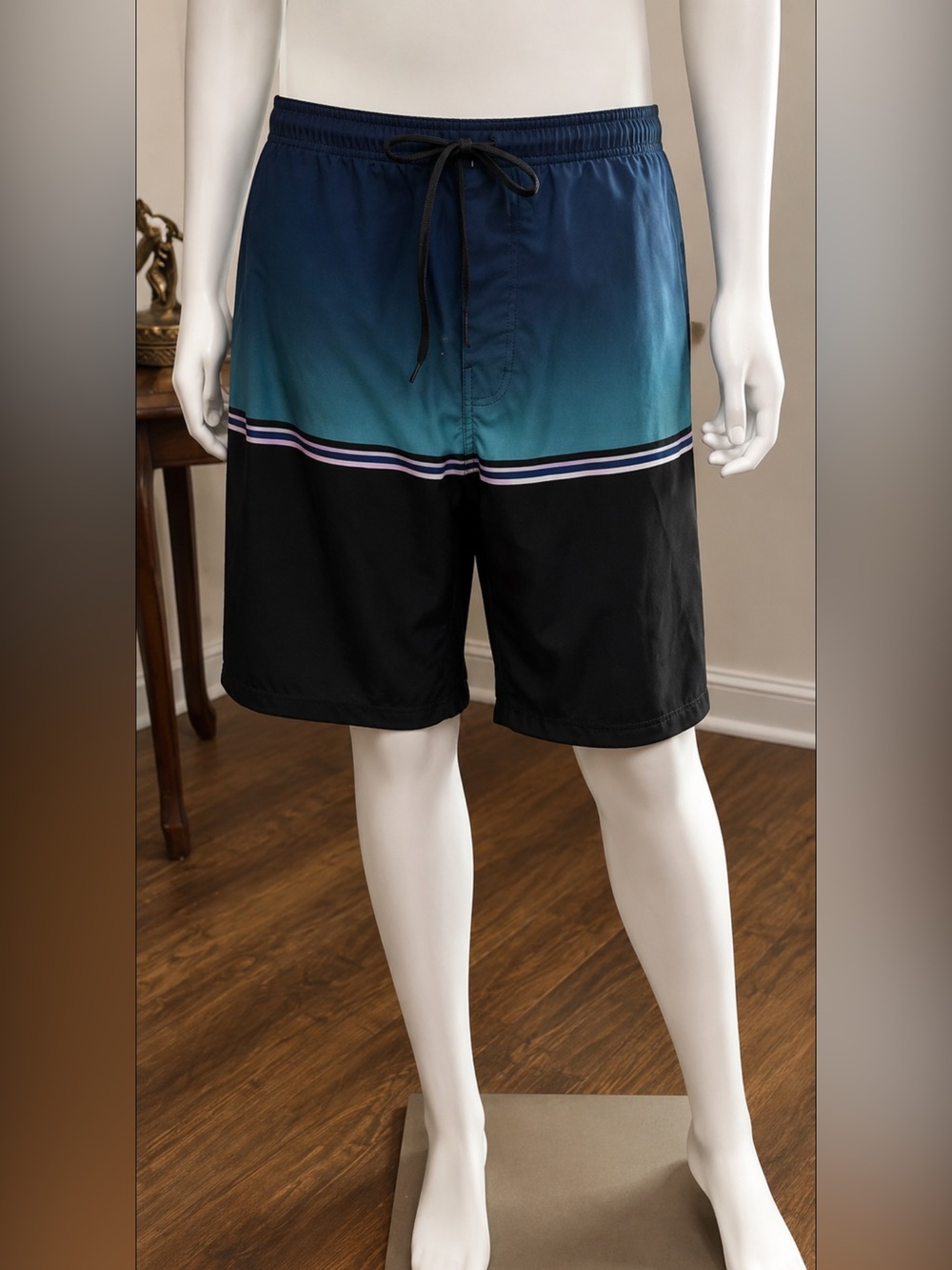 burnside Black Swim Shorts with Teal Gradient